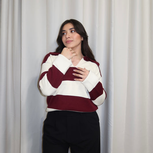 Stripe Rugby Collared Sweater image 0